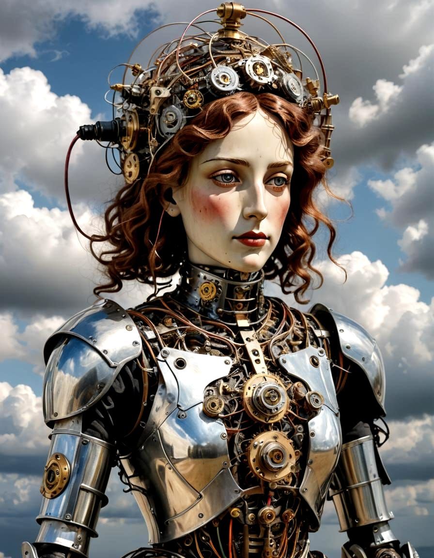 Pre-Raphaelite Automaton Head and Torso, Sharp Focus
