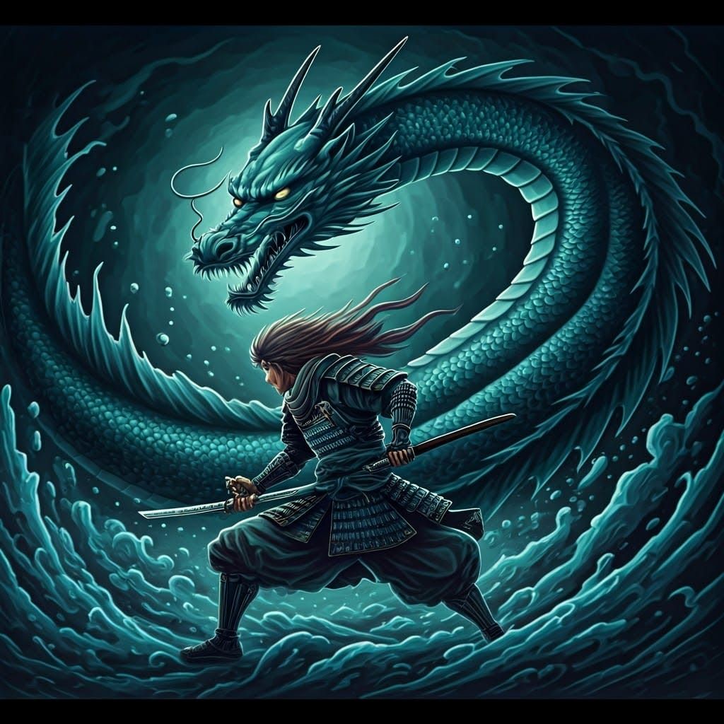 Samurai Battles Ancient Dragon in Epic Battle