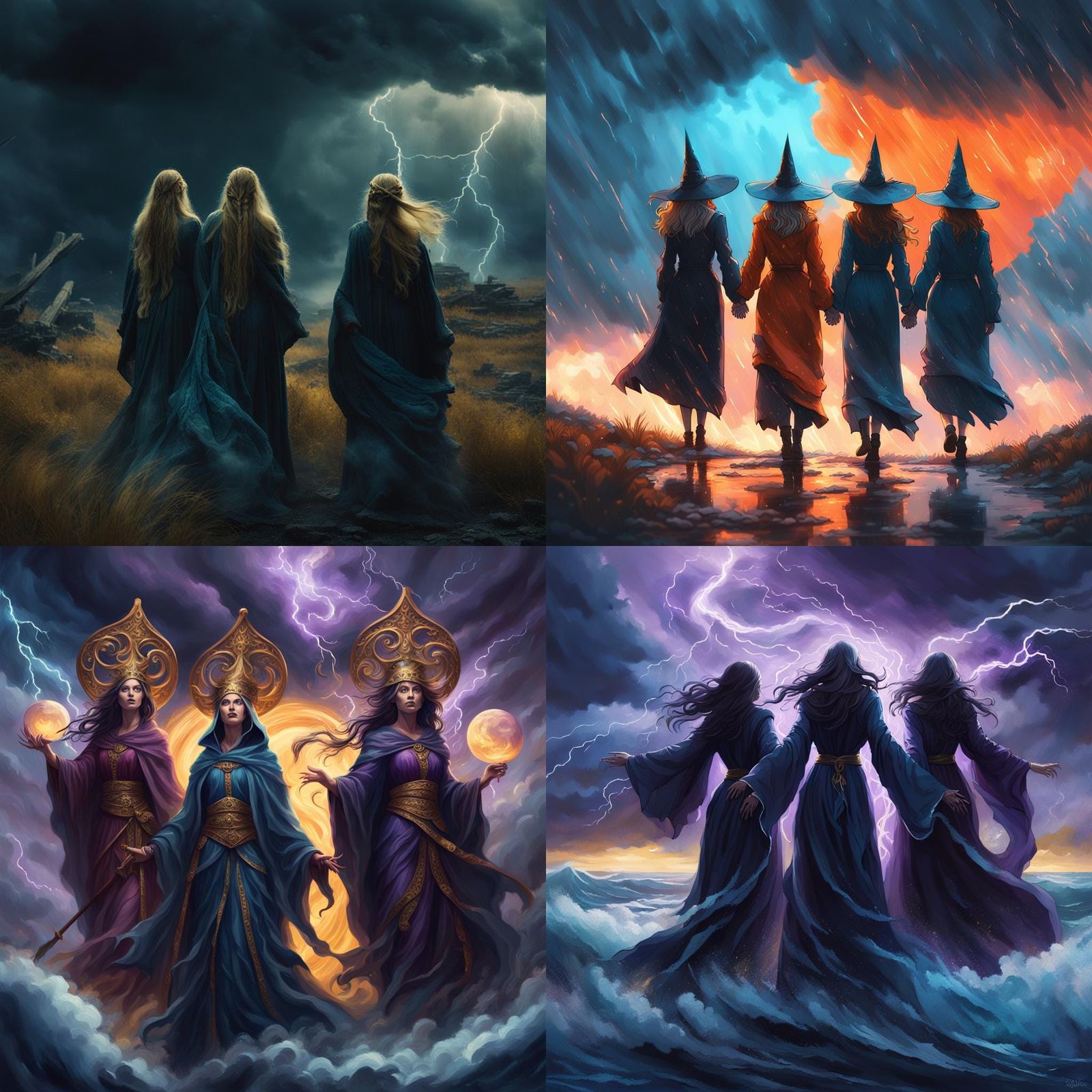 Witches Unite Against Storm in Fantasy Art