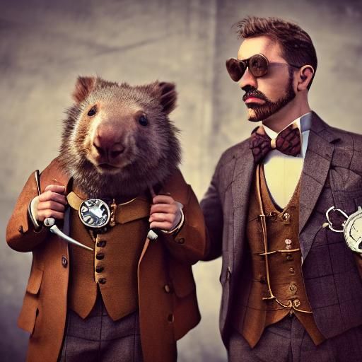 Steampunk Wombats in Suits with Timepieces