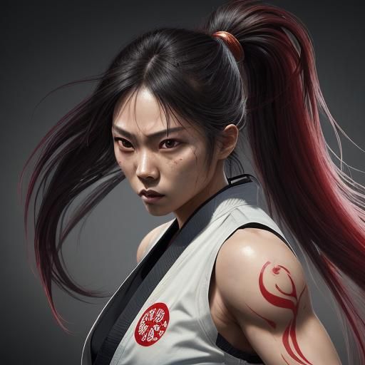 Fierce Karate Woman in Hyperrealistic Splash Art