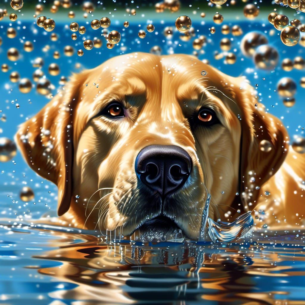 Underwater Labrador Portrait in Hyper-Maximalist Style