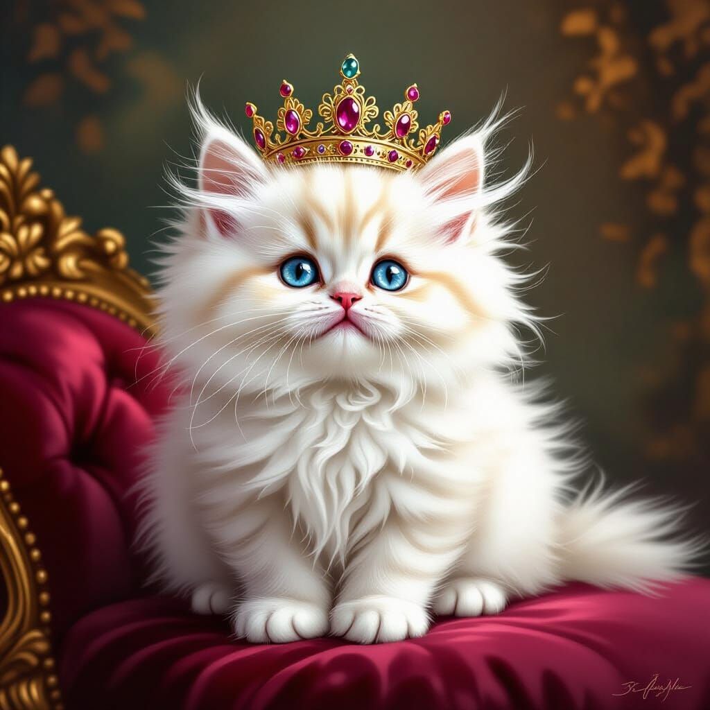 Regal Persian Kitten on Crimson Cushion