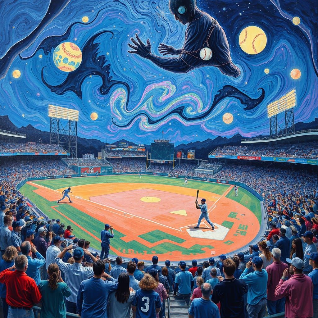Vibrant Intergalactic Baseball Stadium in Expressionist Styl...
