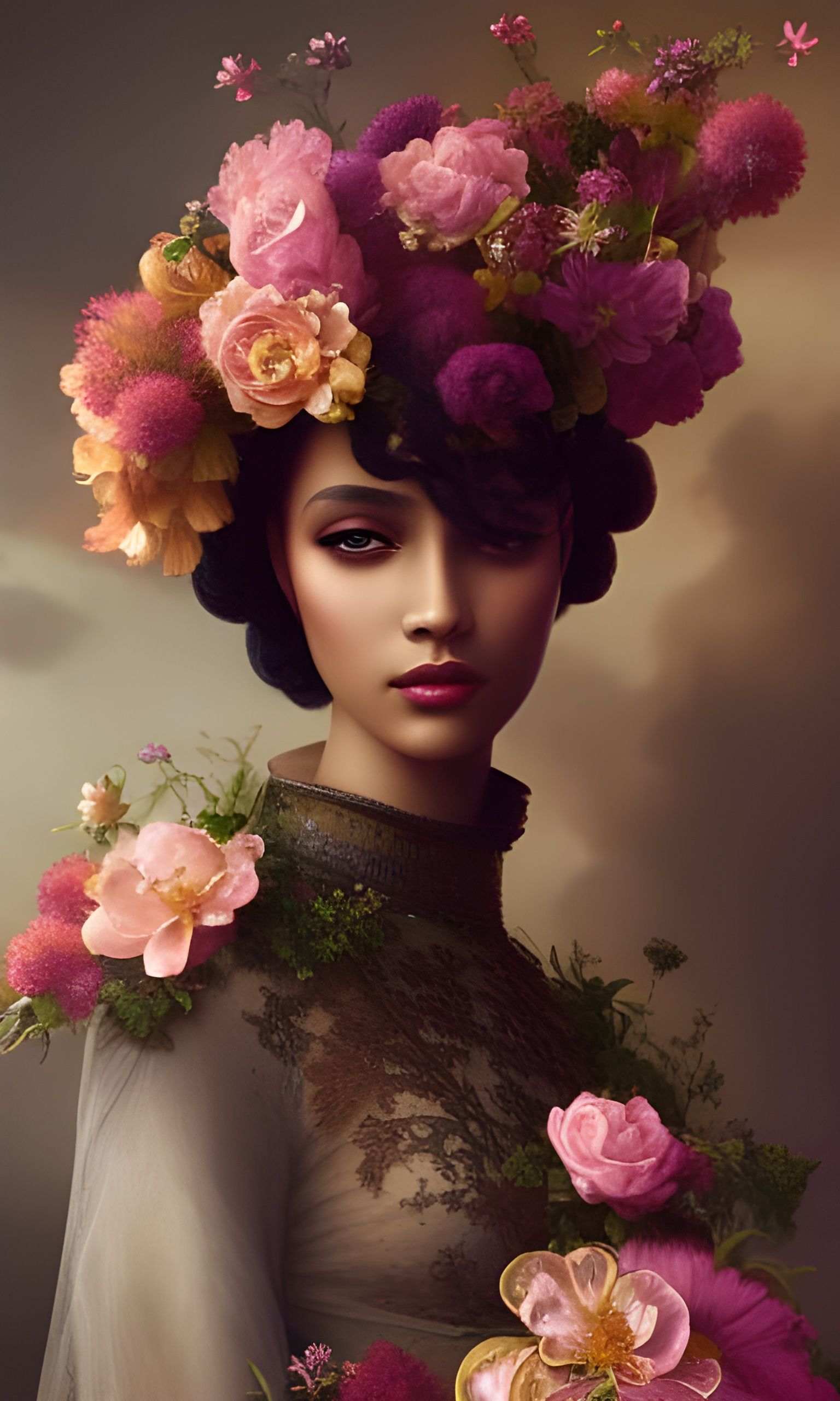 Black Queen Portrait in Renaissance Pastel Style