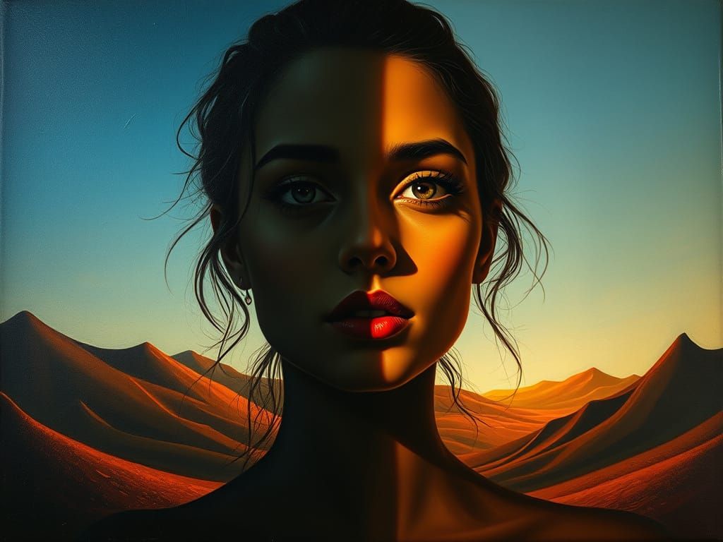Surreal Portrait: Face of Light and Shadow