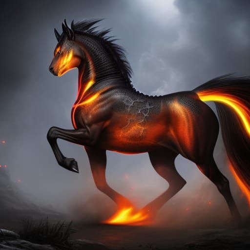 Dark Fantasy Demon Tiger Horse Portrait