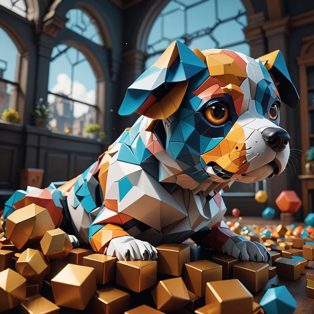 Geometric Abstract Dog in Escher Style