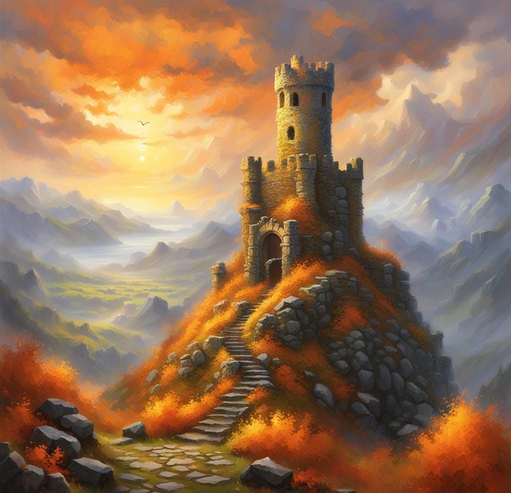 Ethereal Castle Ruins in Divine Sunshine