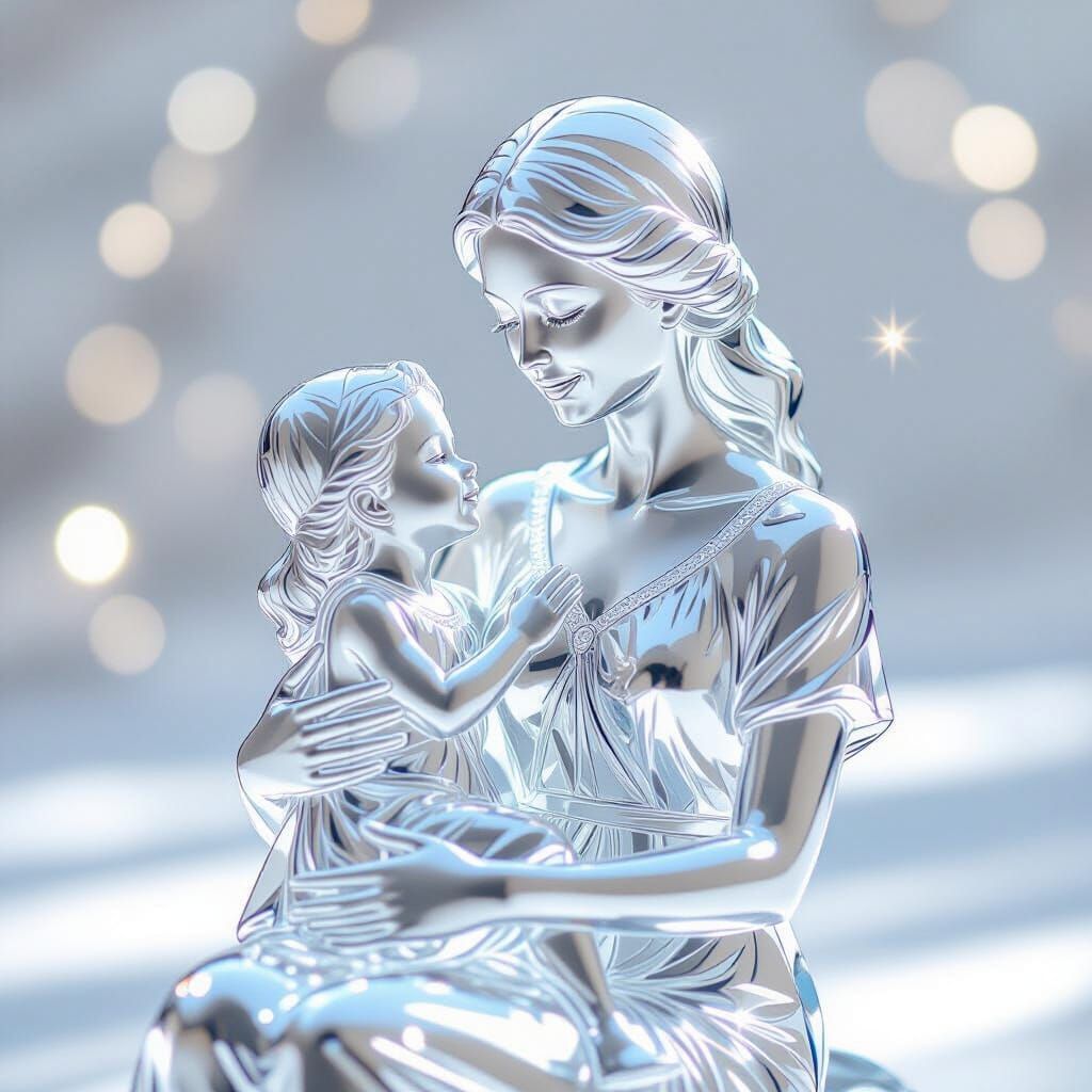 Sparkling Crystal Statue: Woman Holds Child