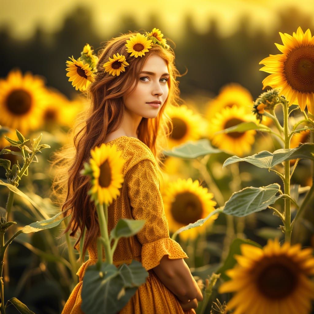 Joyful Sunflower Fairy Princess in Sunny Field