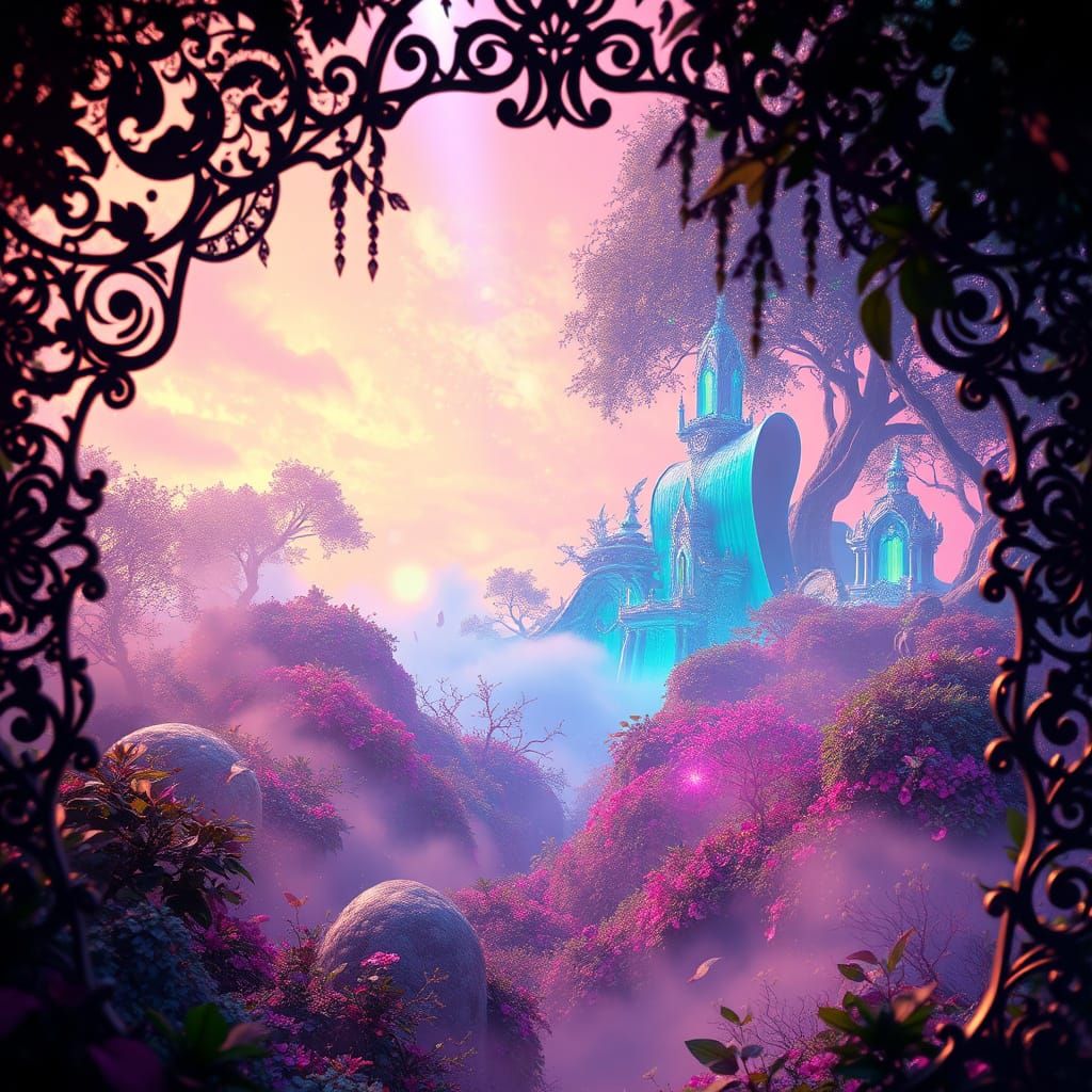 Dreamlike Function Landscape in Whimsical Art Style