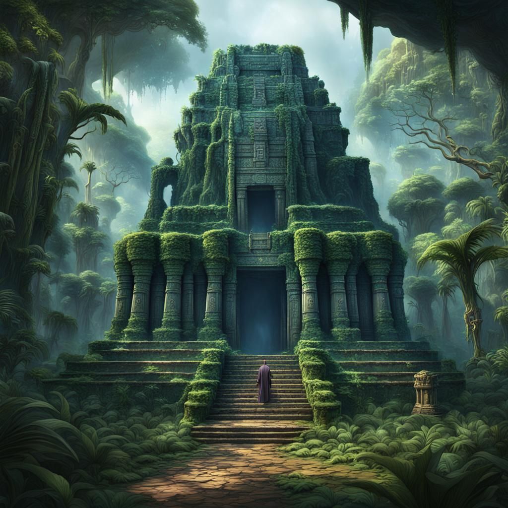 Jungle Temple with Stone Face: Detailed Matte Painting