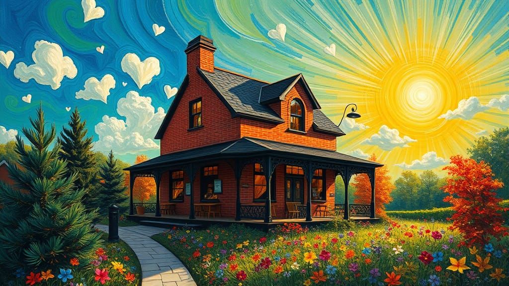Dreamlike Victorian Coffee Shop in Vivid Sky