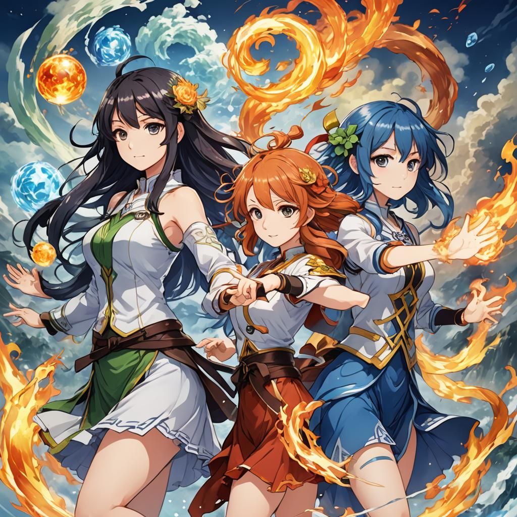 Elemental Sisters in Anime Key Visual Style