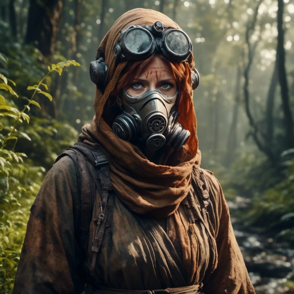 Female Monk in Nature Apocalypse, Hyperreal Style