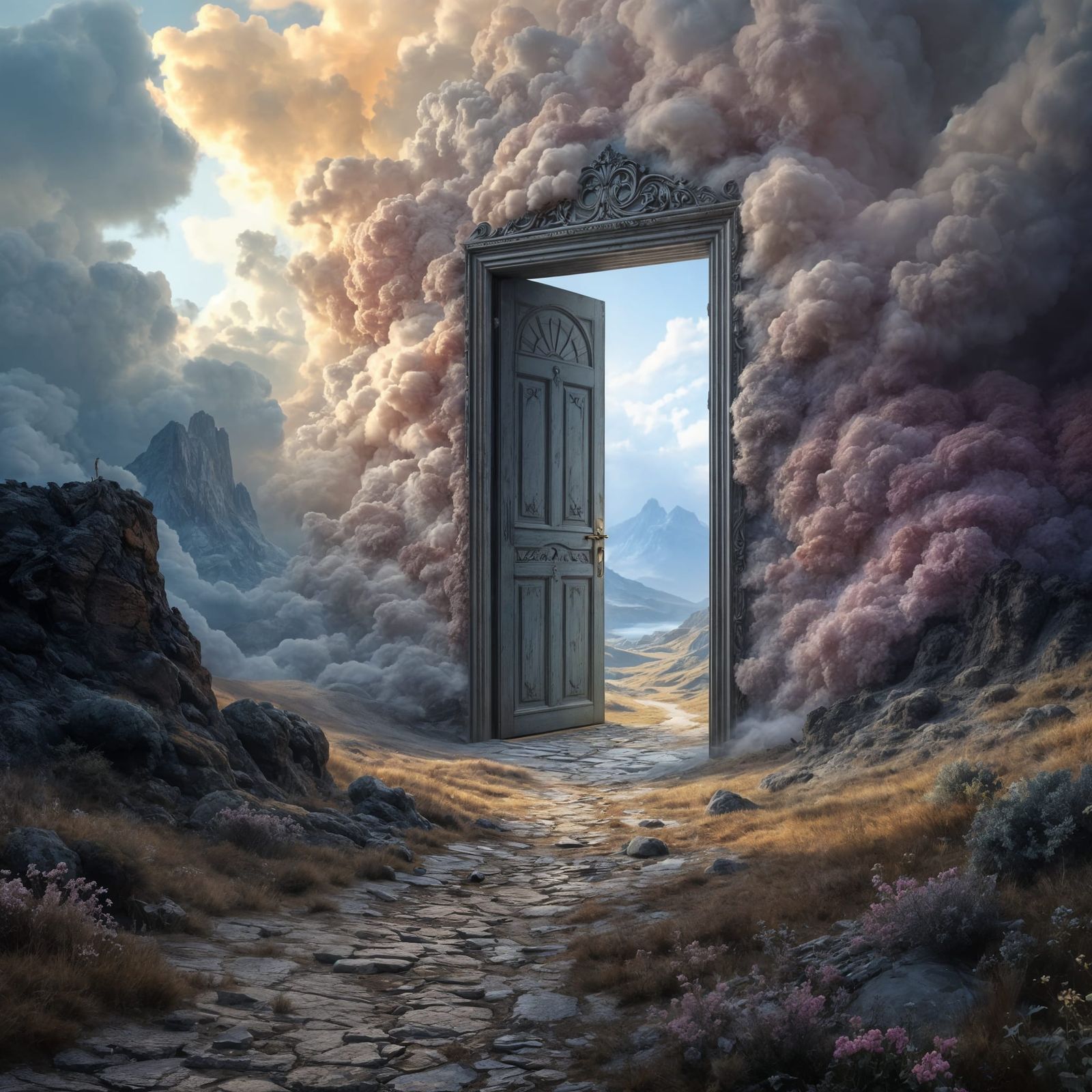 Surreal Landscape Beyond an Unconventional Portal