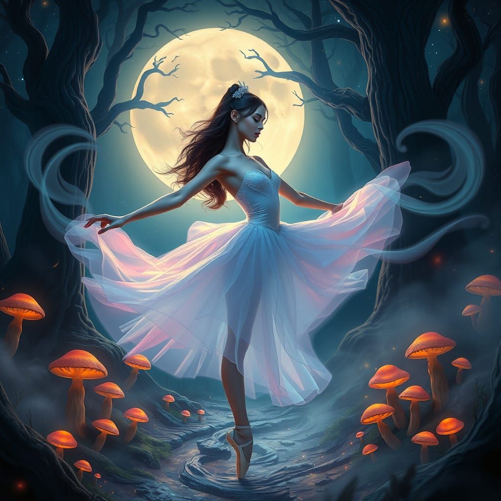 Luminous Ballerina in Ethereal Forest