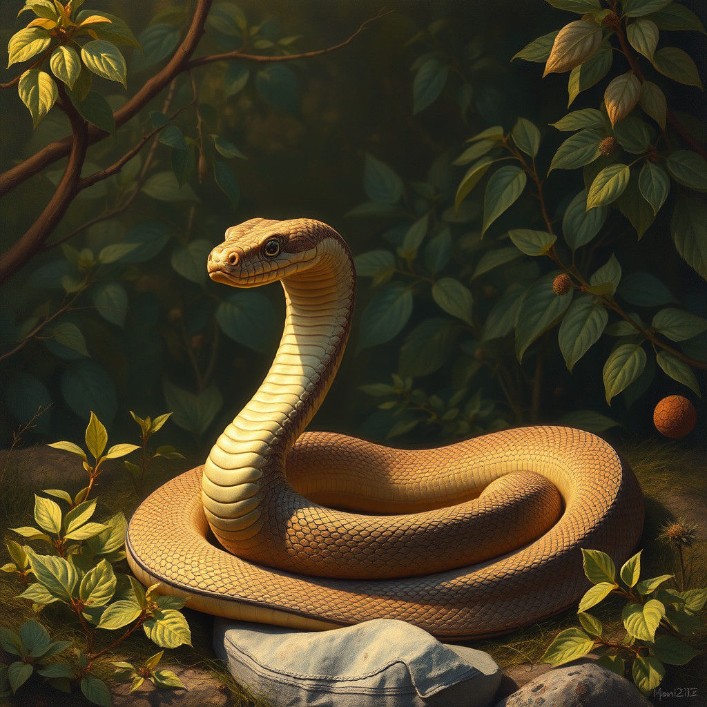 Majestic Serpent in Impressionist Landscape