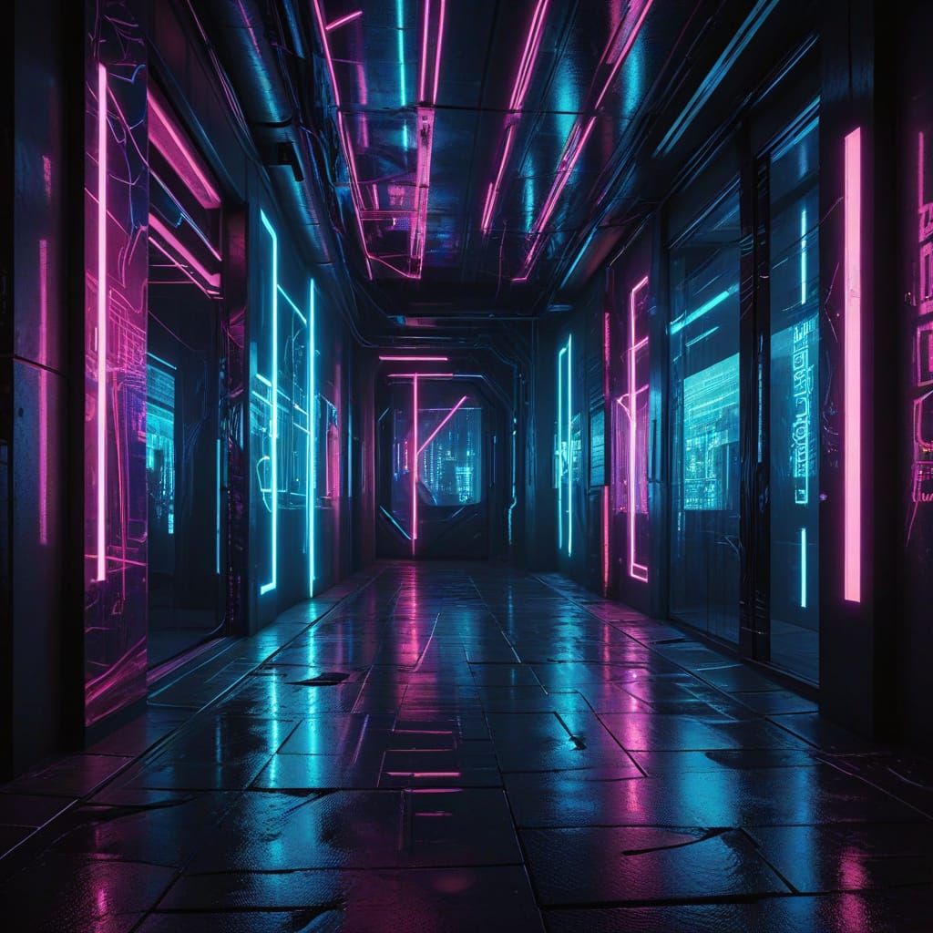 Cyberpunk Cyborg in Futuristic City with Neon Reflections