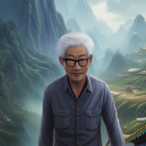 Detailed Portrait of Elderly Chinese Man with Glasses