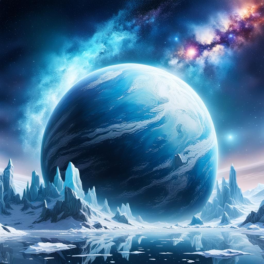 a ice planet surounded by just stars