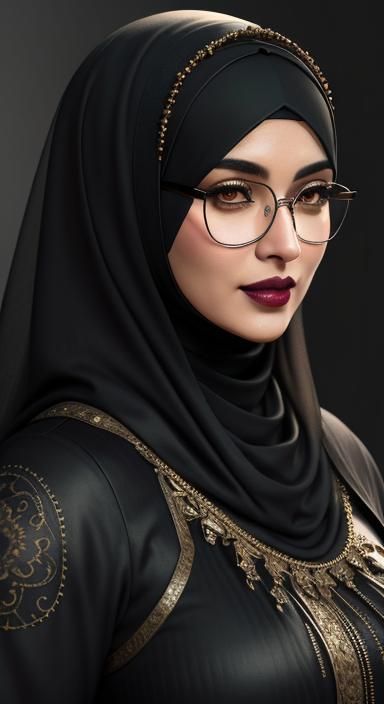 Elegant Hijabi Woman in Castle Scene, Intricately Detailed P...