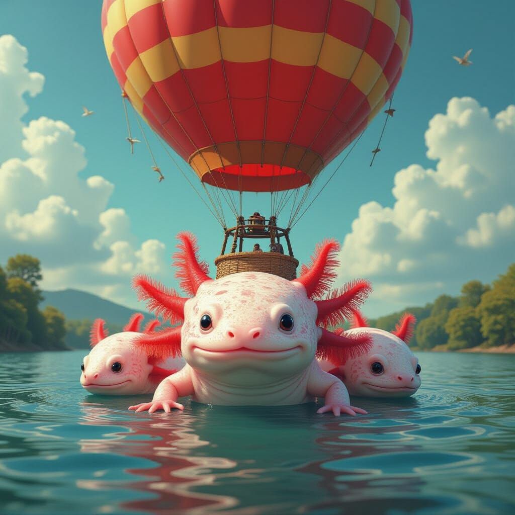 Surreal Axolotl Emerges from Lake Hillier