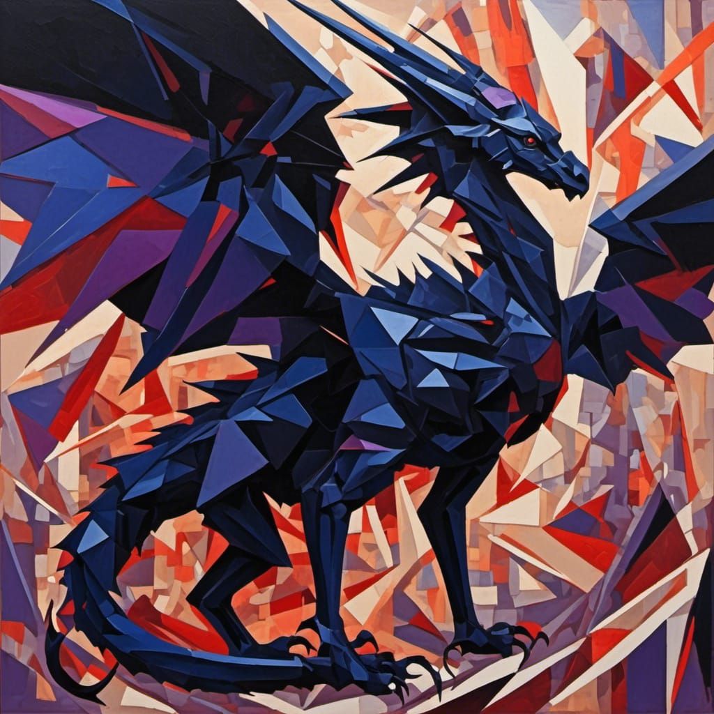 Gothic Cubist Dragon with Geometric Wings