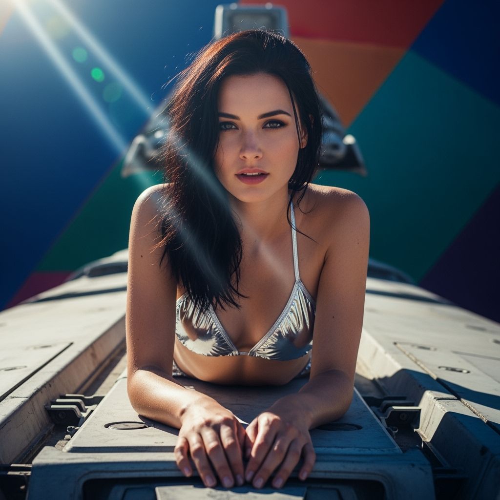 Woman Sunbathing on Spaceship in Photorealistic Style