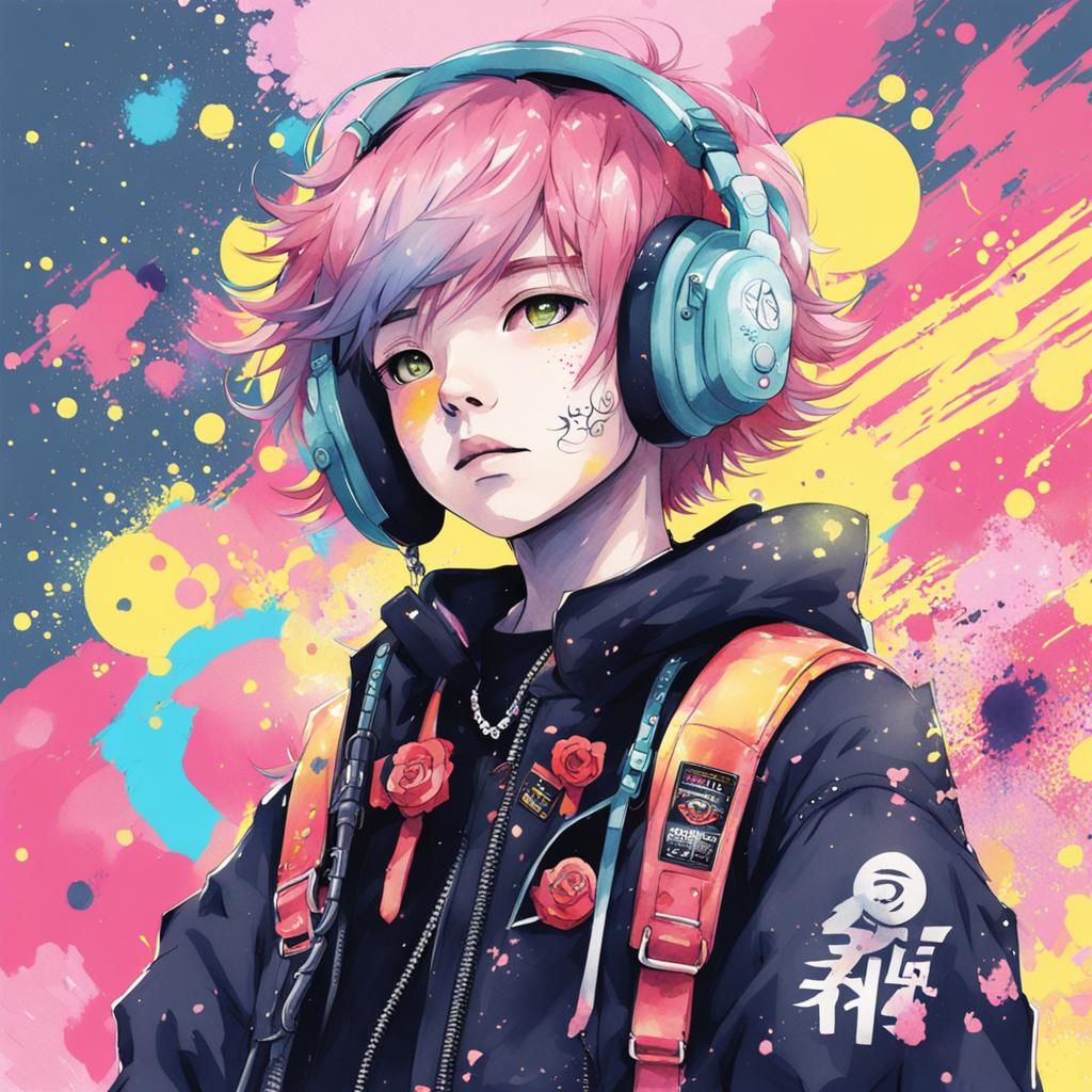 Vibrant Pastel-Punk Character in Anime Style