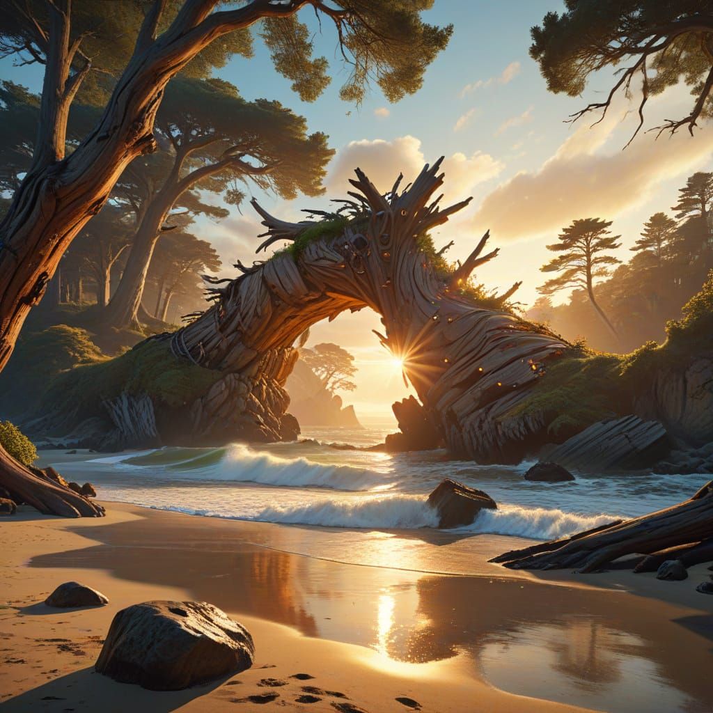 Beach Portal with Redwood Trees: Digital Matte Painting