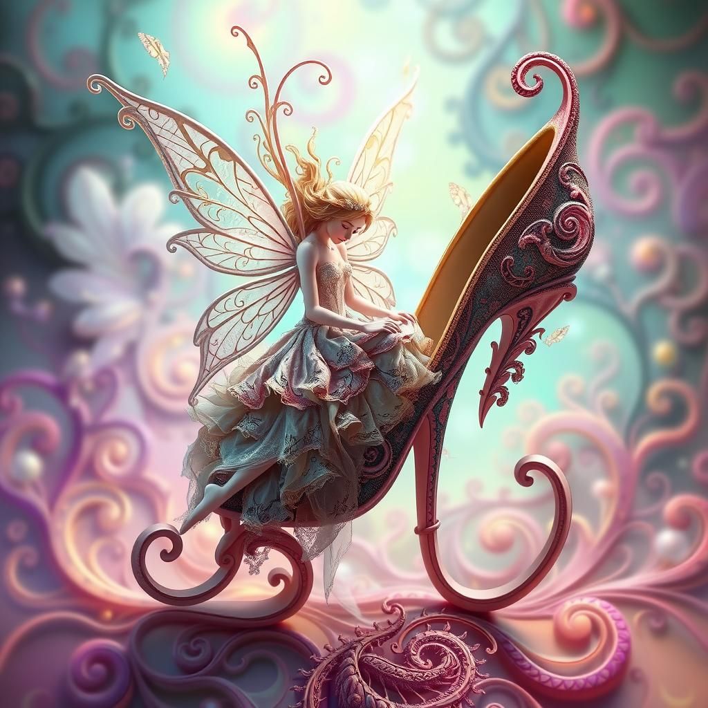 Fairy in Victorian Shoe with Fractal Designs