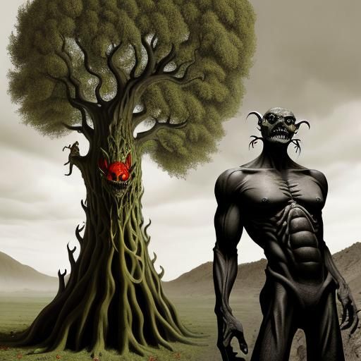 Grotesque Tree Creature in Chagall Style