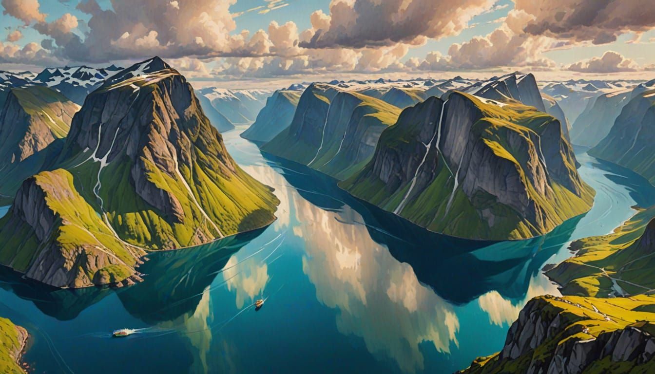 Majestic Norway Fjord in Post-Impressionist Style