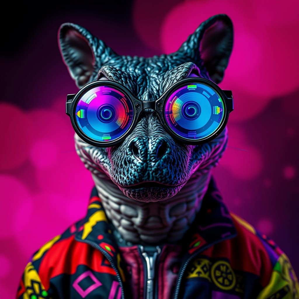 Cyberpunk CrocoDog Mutant portrait,{coloured} Crocodile/Dog-...