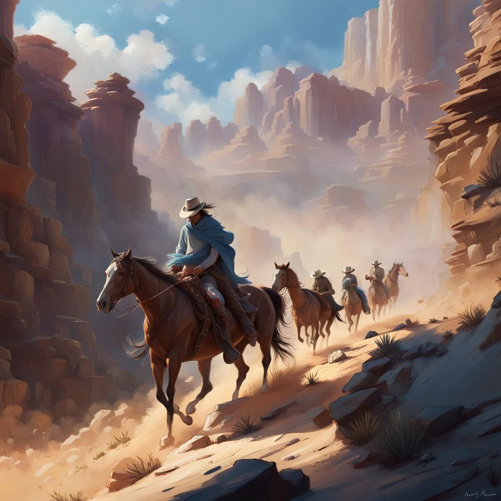 Cowboys Ride Through Desert Canyon, Dynamic Lighting