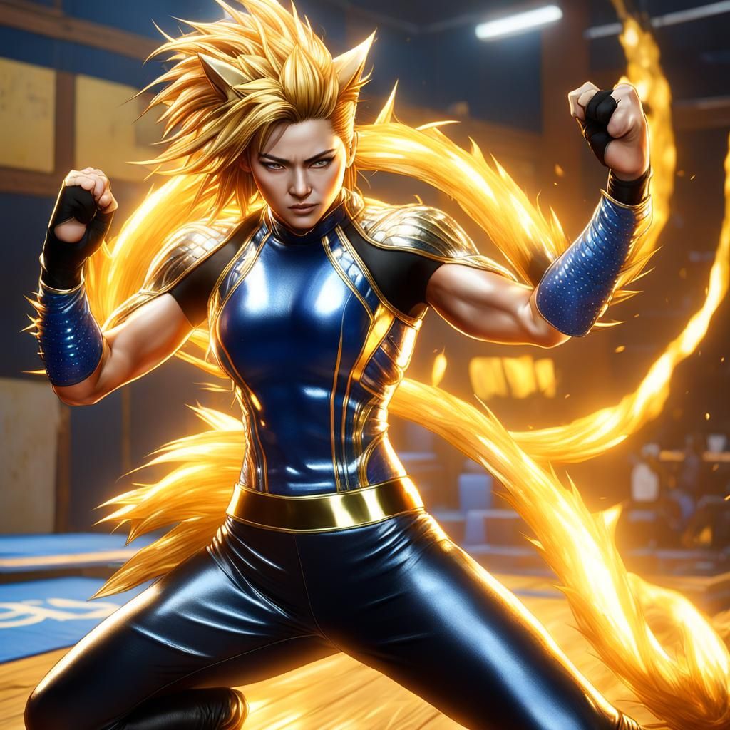 Golden Super Saiyan Wrestler in Anime Style