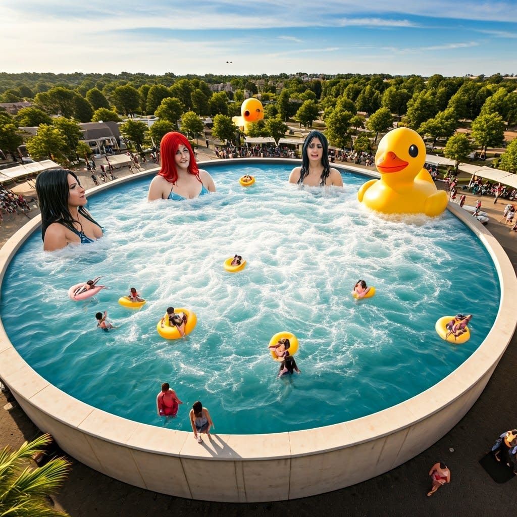 Giantesses Relaxing in a Crowded Hot Tub
