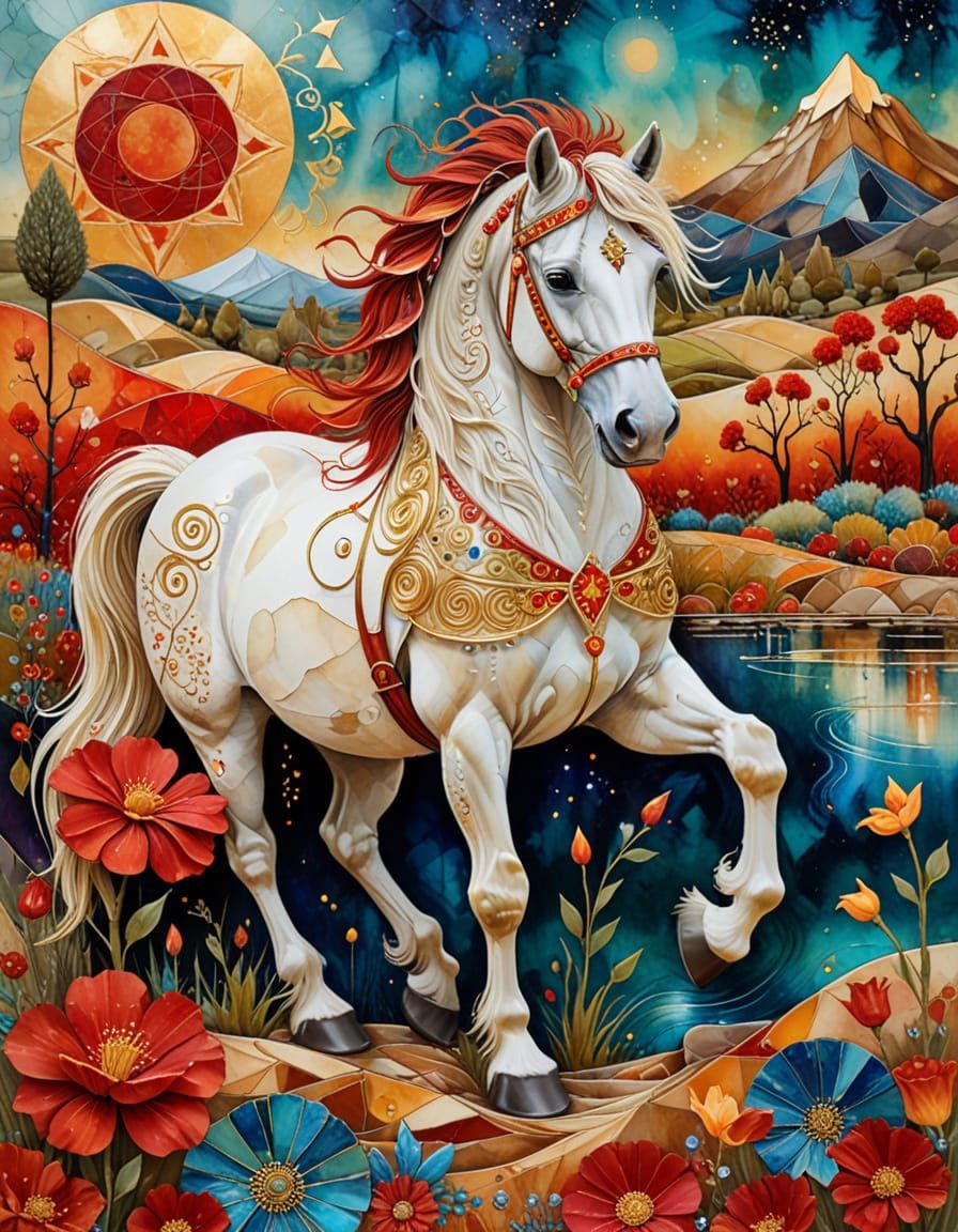 Gypsy Horse and Duckling in Surreal Mixed Media