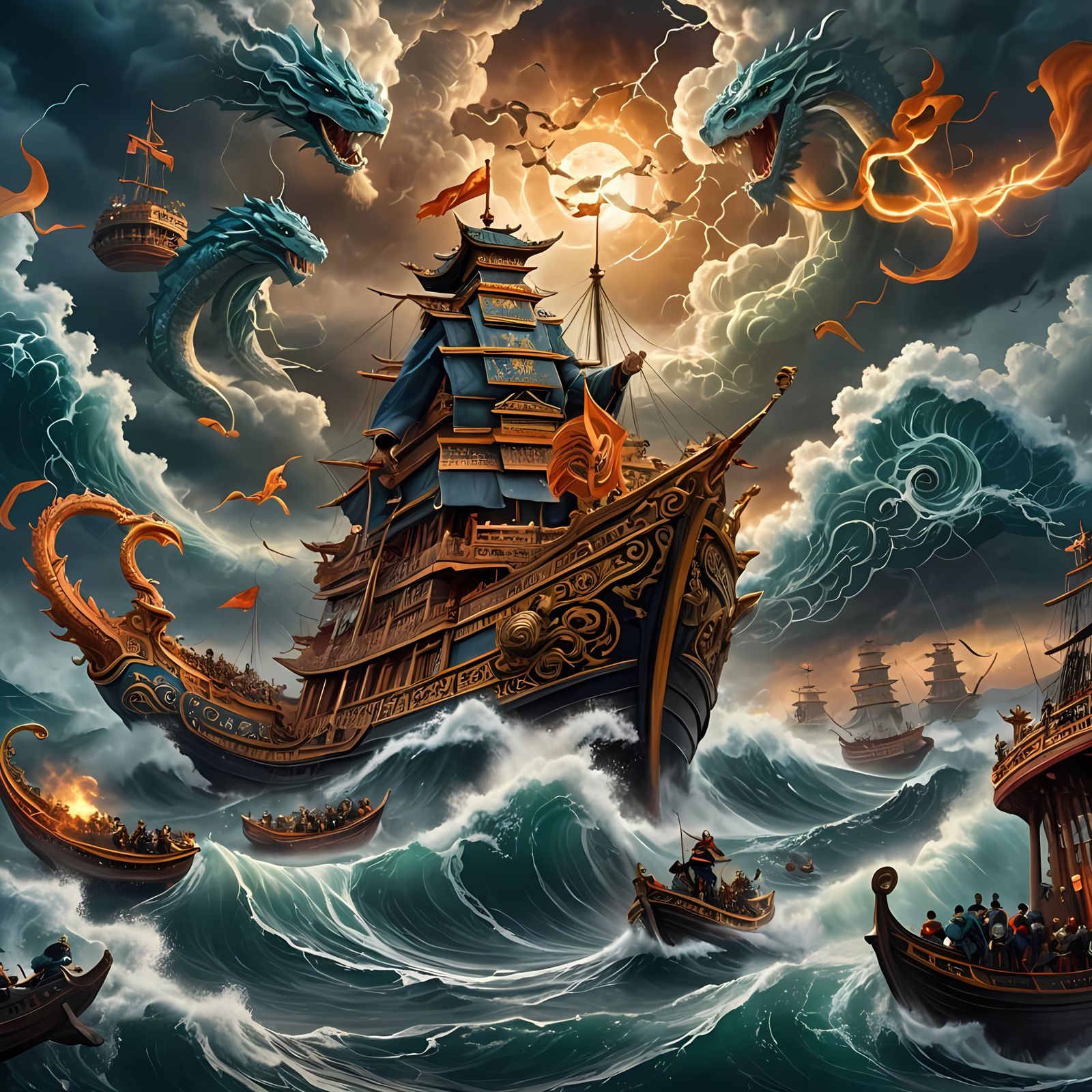 Admiral Yi Sun-sin Commands Turtle Ship in Stormy Sea