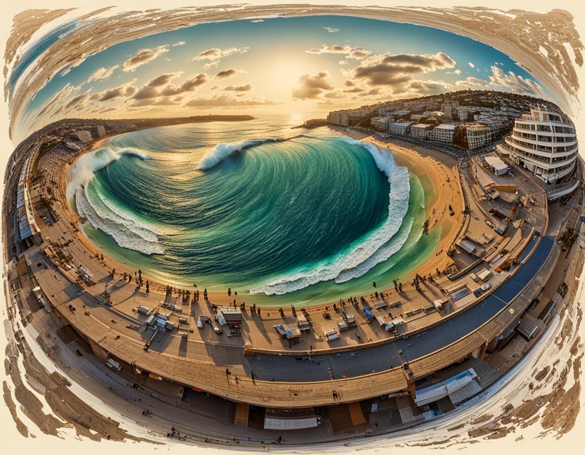 Tsunami Approaches Bondi Beach: Panoramic Technicolor Image