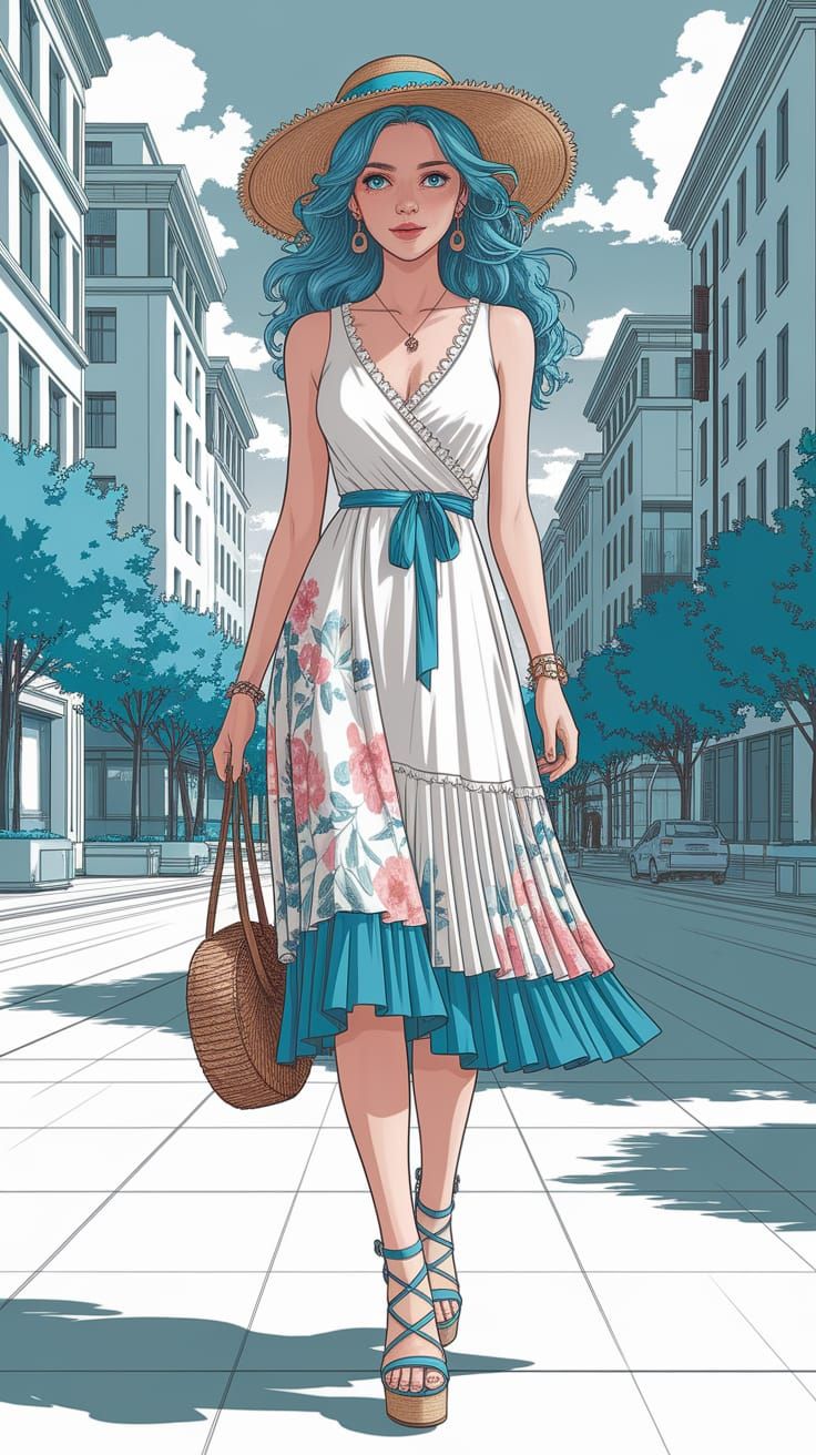 Bohemian Summer Dress Fashion Sketch