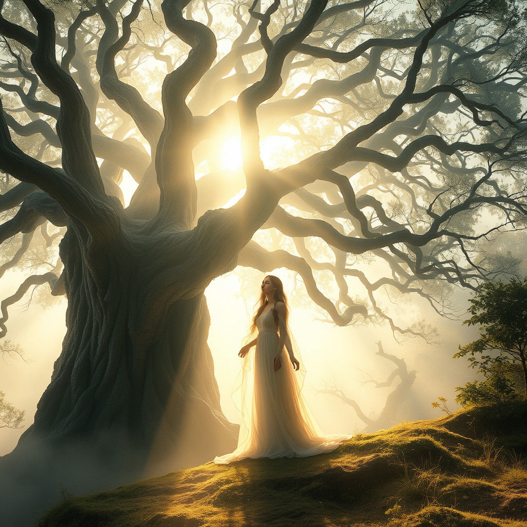 Ethereal Earth Goddess Awakes World Tree