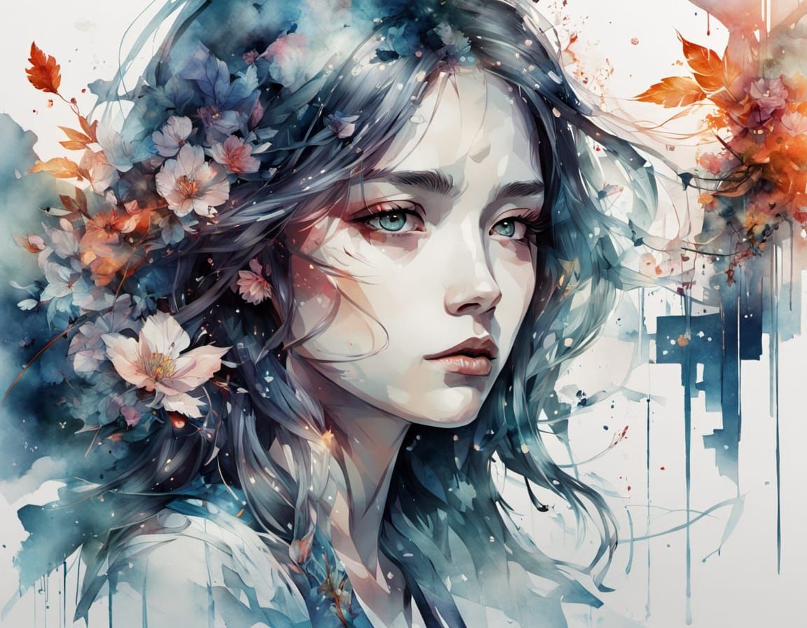 Mirrored Scene in Watercolor Style with Volumetric Lighting