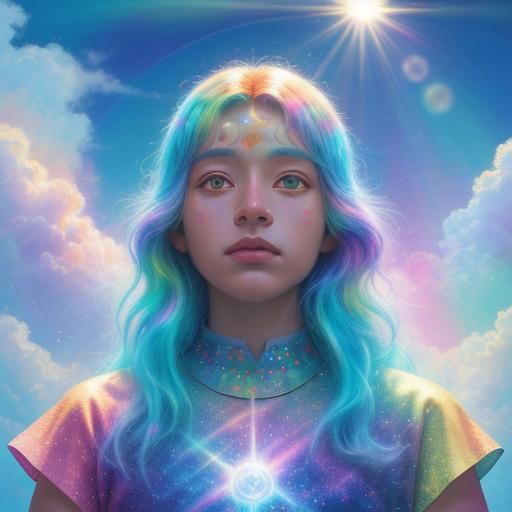 Holographic Astral Illustration with Sunshine Beams