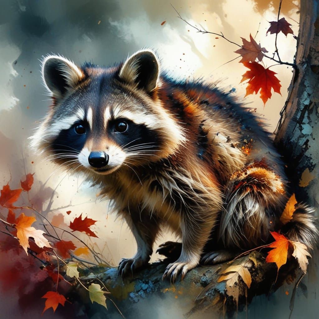 Raccoon in Vibrant Autumn Masterpiece