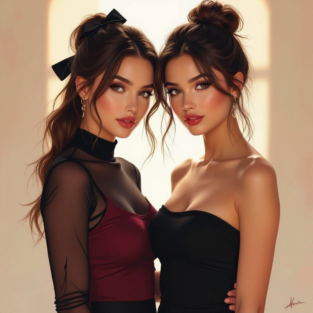 Couple Posing in Warm Light, Digital Art