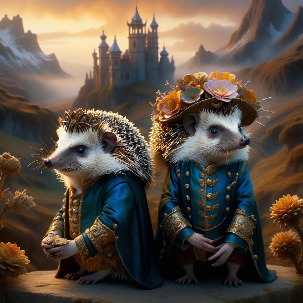 Baroque Hedgehogs in Mystical Landscape