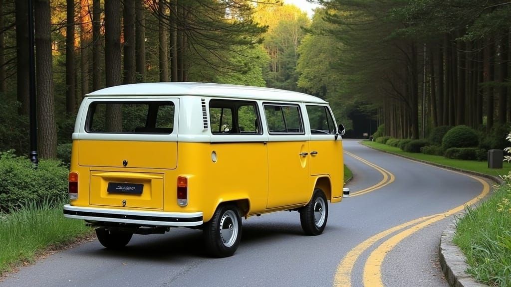 Vibrant 1975 VW T2b Kombi in Bright Sunflower Yellow, Set Ag...